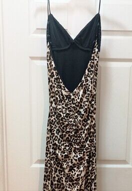 Speechless Womens Leopard Print Maxi Slip Dress w Black Sequin Bodice Size M NWT